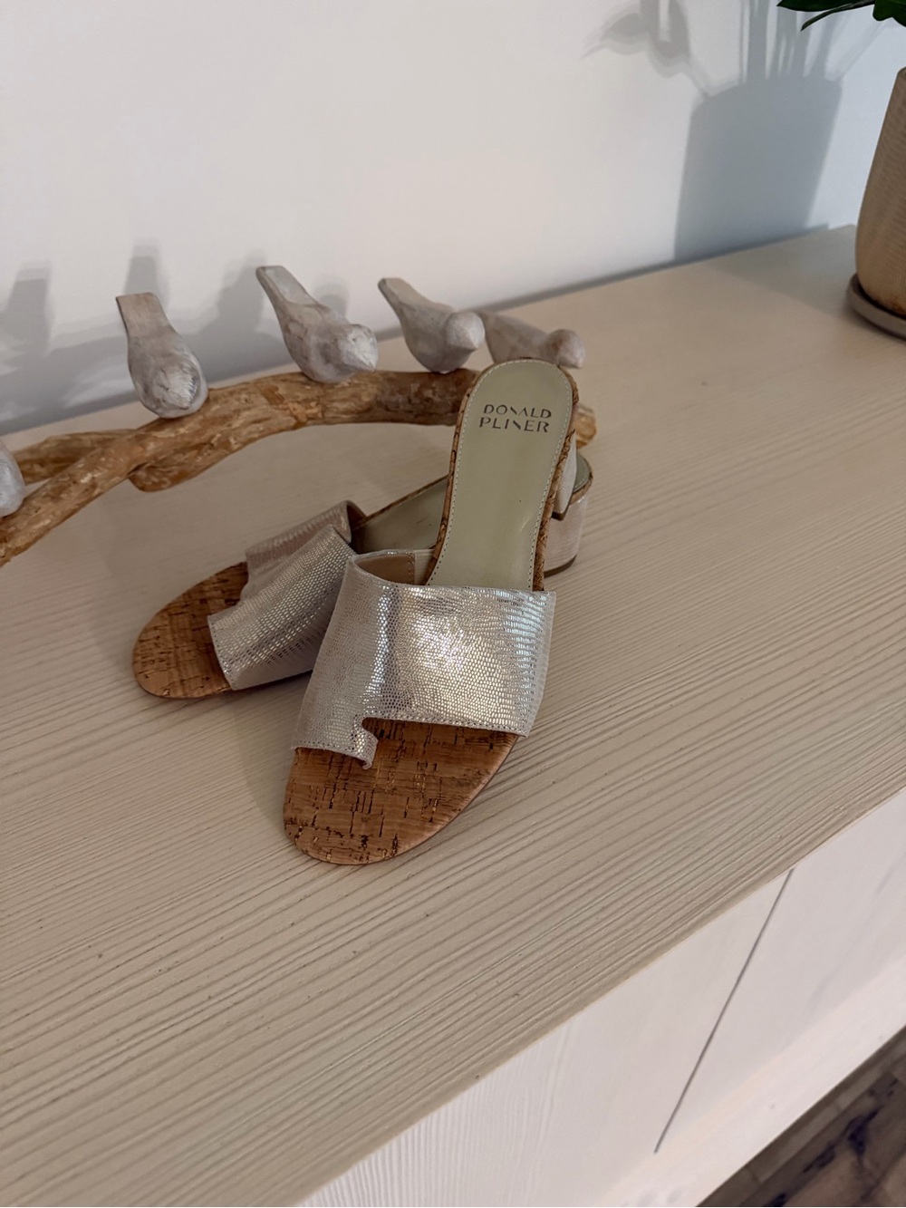 Donald J. Pliner Metallic Silver Cork Slide Mules